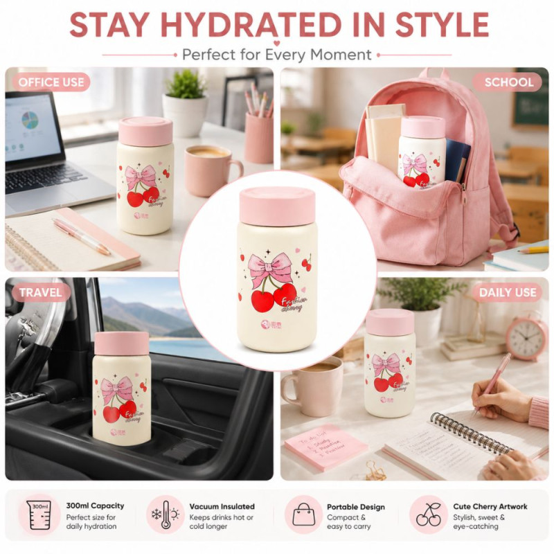Superior Thermal Flask – Ivory Light Pink Premium Quality (14 x 7 cm)