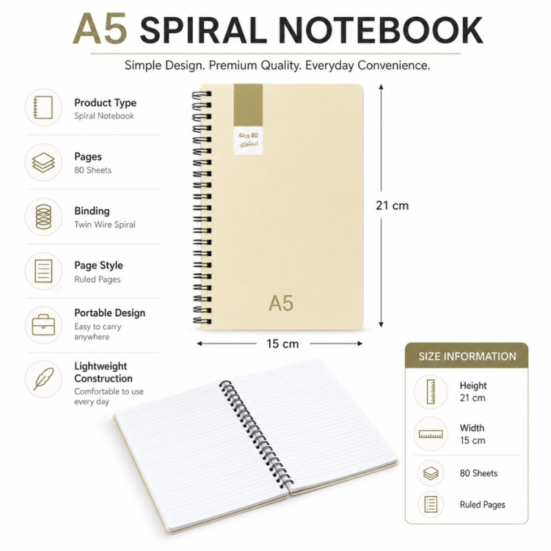 Stylish notebook – Ivory Premium Quality (21 x 15cm)