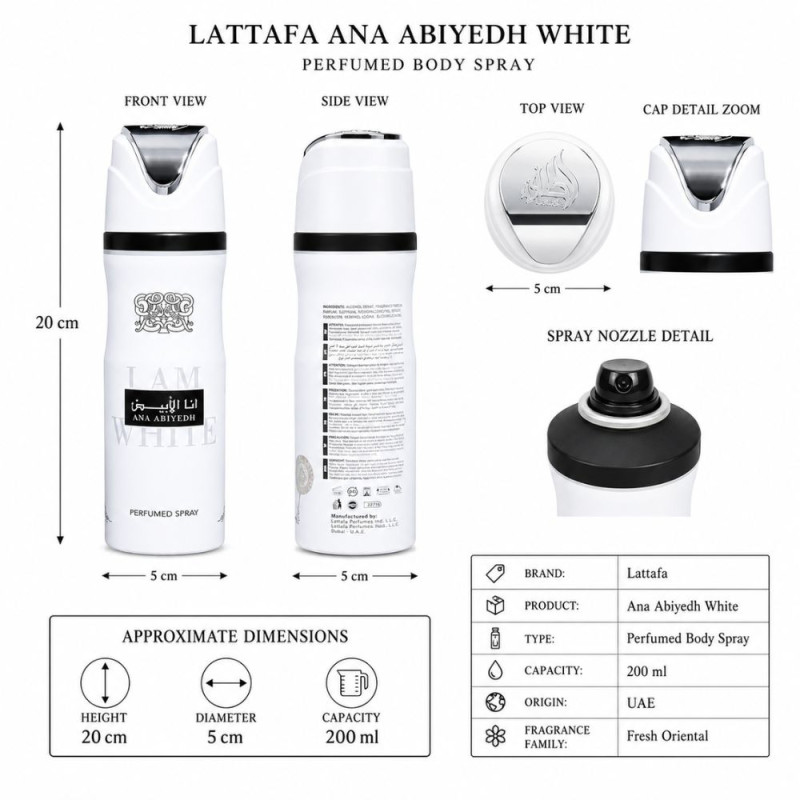 Superior Body Spray – White Premium Quality (200ml | 20 x 5 cm)
