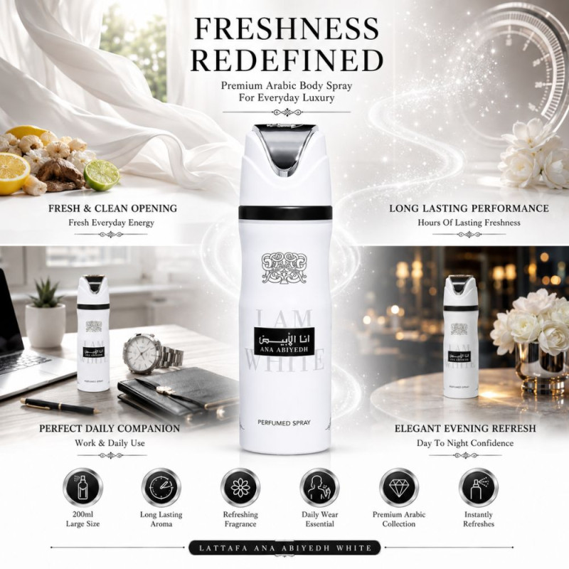 Superior Body Spray – White Premium Quality (200ml | 20 x 5 cm)