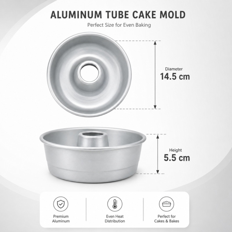 Silver-Colored Aluminum Fluted Tube Pan Designed for Even Heat Distribution – Light Blue