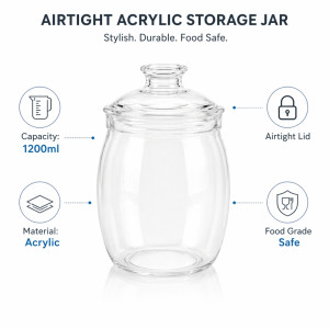Premium Airtight Acrylic Cookie Jar with Silicone Seal – Transparent (21x10cm)