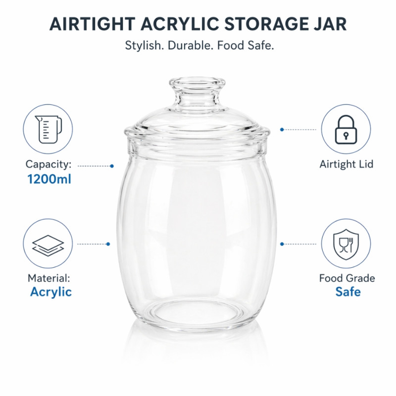 Premium Airtight Acrylic Cookie Jar with Silicone Seal – Transparent (21x10cm)