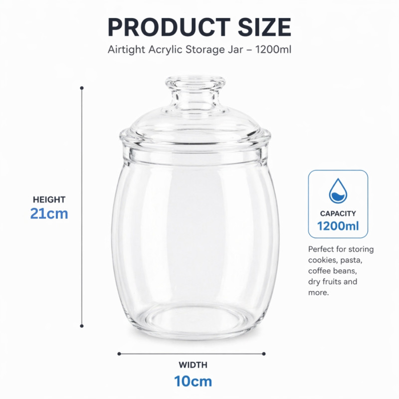Premium Airtight Acrylic Cookie Jar with Silicone Seal – Transparent (21x10cm)