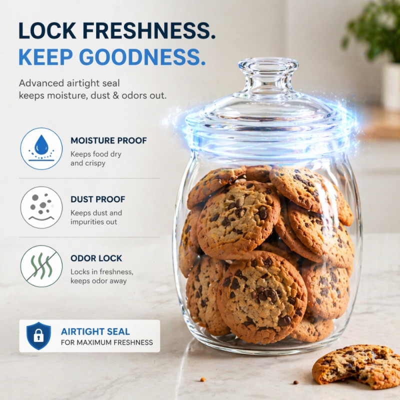 Premium Airtight Acrylic Cookie Jar with Silicone Seal – Transparent (21x10cm)