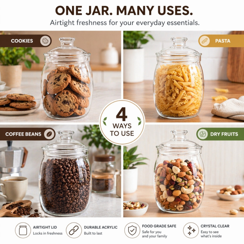 Premium Airtight Acrylic Cookie Jar with Silicone Seal – Transparent (21x10cm)