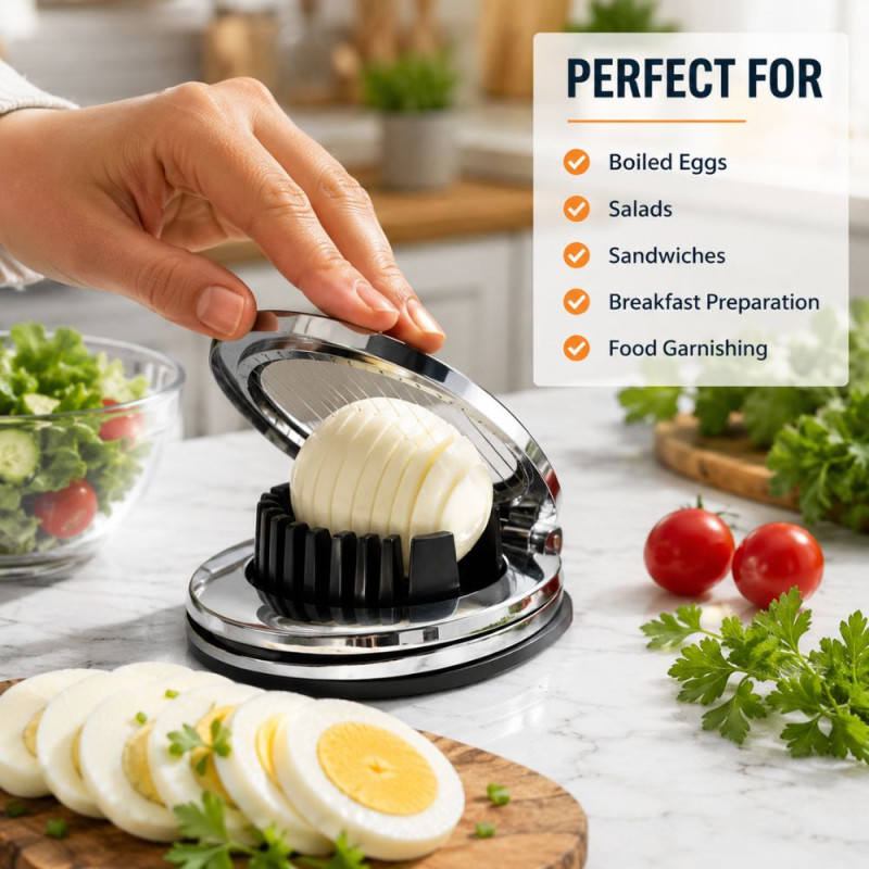 Elegant Egg Cutter – Silver Black Premium Quality (12 x 10 cm)