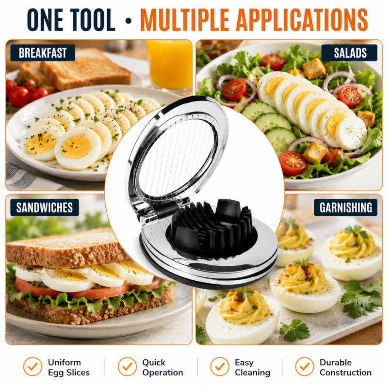 Elegant Egg Cutter – Silver Black Premium Quality (12 x 10 cm)