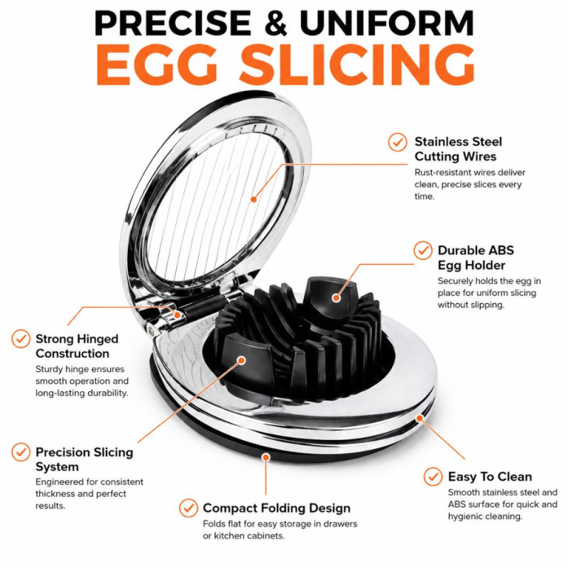 Elegant Egg Cutter – Silver Black Premium Quality (12 x 10 cm)