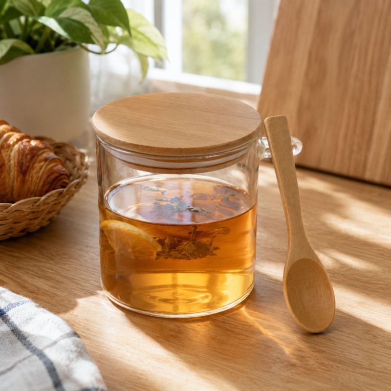 Bamboo Lidded Glass Jar (100 ml) - Clear