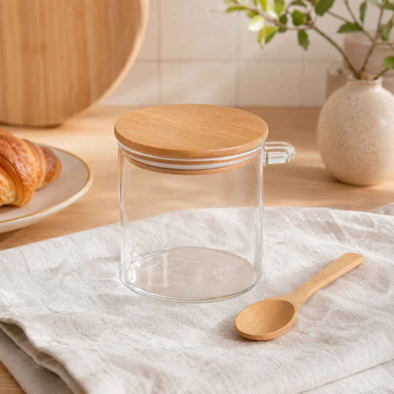 Bamboo Lidded Glass Jar (100 ml) - Clear