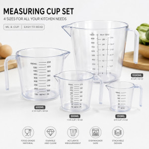 Reliable 1000ml (4 Cup/32oz) Kitchen Measuring Cup for Precise Liquid Measurements
