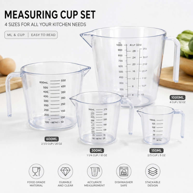 Reliable 1000ml (4 Cup/32oz) Kitchen Measuring Cup for Precise Liquid Measurements