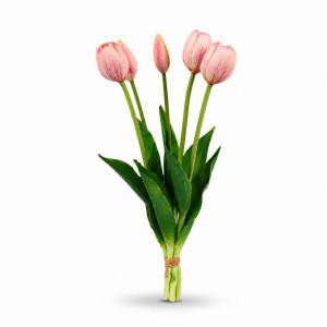 Accessible artificial pink tulip flowers, often designed for durable and maintenance-free home decoration – Green & Light Pink (40cm)