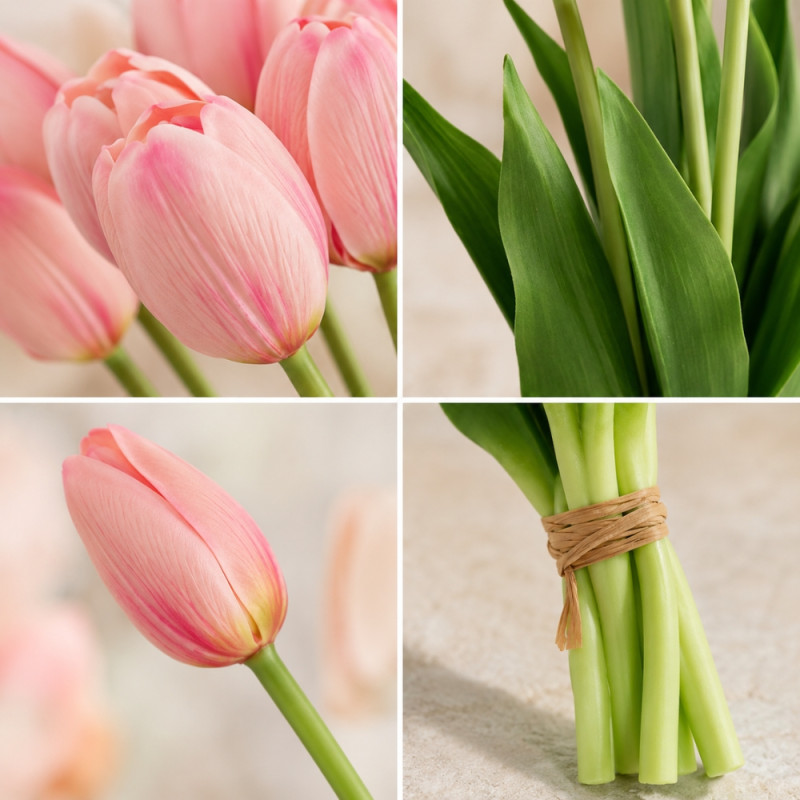 Accessible artificial pink tulip flowers, often designed for durable and maintenance-free home decoration – Green & Light Pink (40cm)