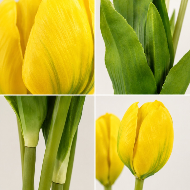 Essential artificial YELLOW tulip flowers, often designed for durable and maintenance-free home decoration – Green & Yellow (40cm)