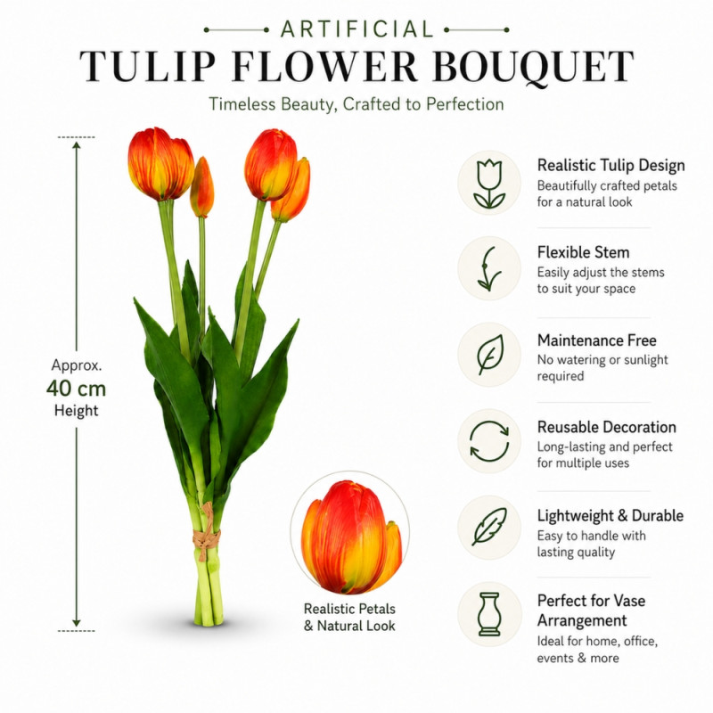 Trustworthy artificial red tulip flowers, often designed for durable and maintenance-free home decoration – Green & Red (40cm)