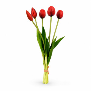 Inclusive artificial red tulip flowers, often designed for durable and maintenance-free home decoration – Red & Green (40cm)