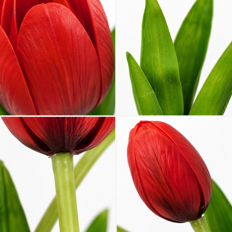 Inclusive artificial red tulip flowers, often designed for durable and maintenance-free home decoration – Red & Green (40cm)