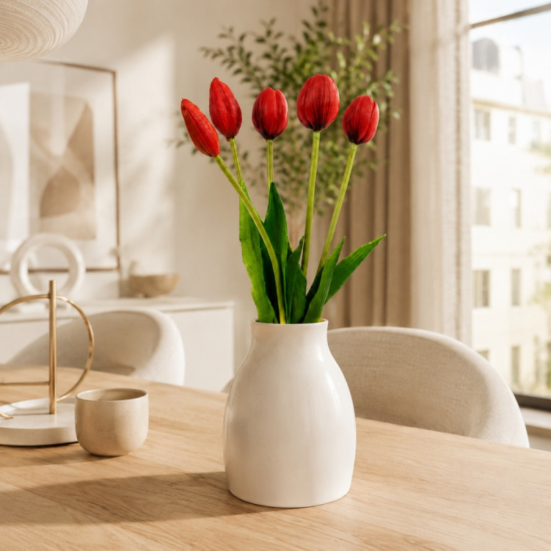 Inclusive artificial red tulip flowers, often designed for durable and maintenance-free home decoration – Red & Green (40cm)