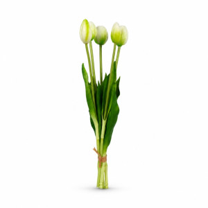 High-Performance artificial tulips flower that feature a realistic, maintenance-free design – white&Green (40cm)