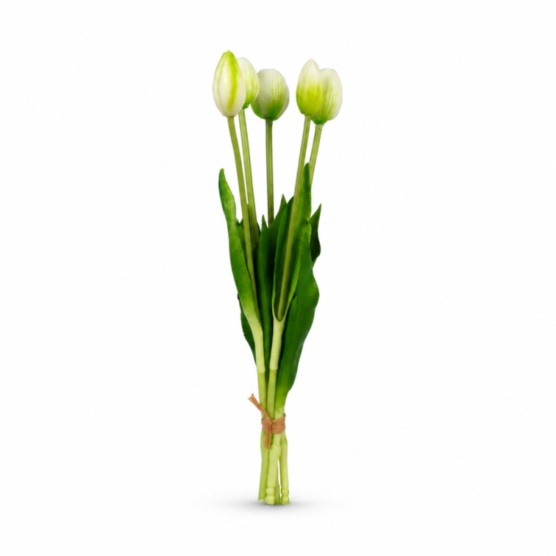 High-Performance artificial tulips flower that feature a realistic, maintenance-free design – white&Green (40cm)