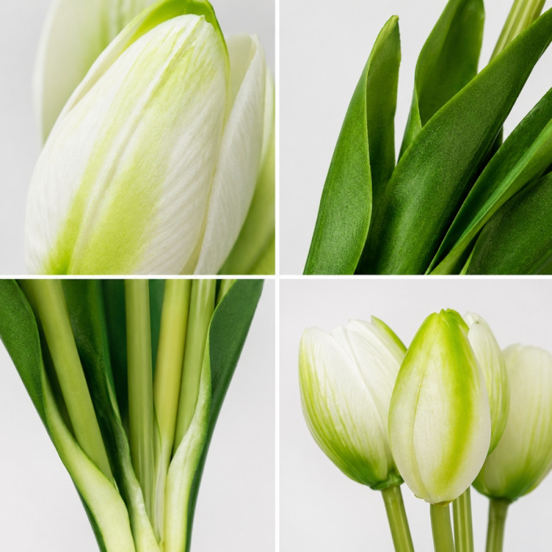 High-Performance artificial tulips flower that feature a realistic, maintenance-free design – white&Green (40cm)