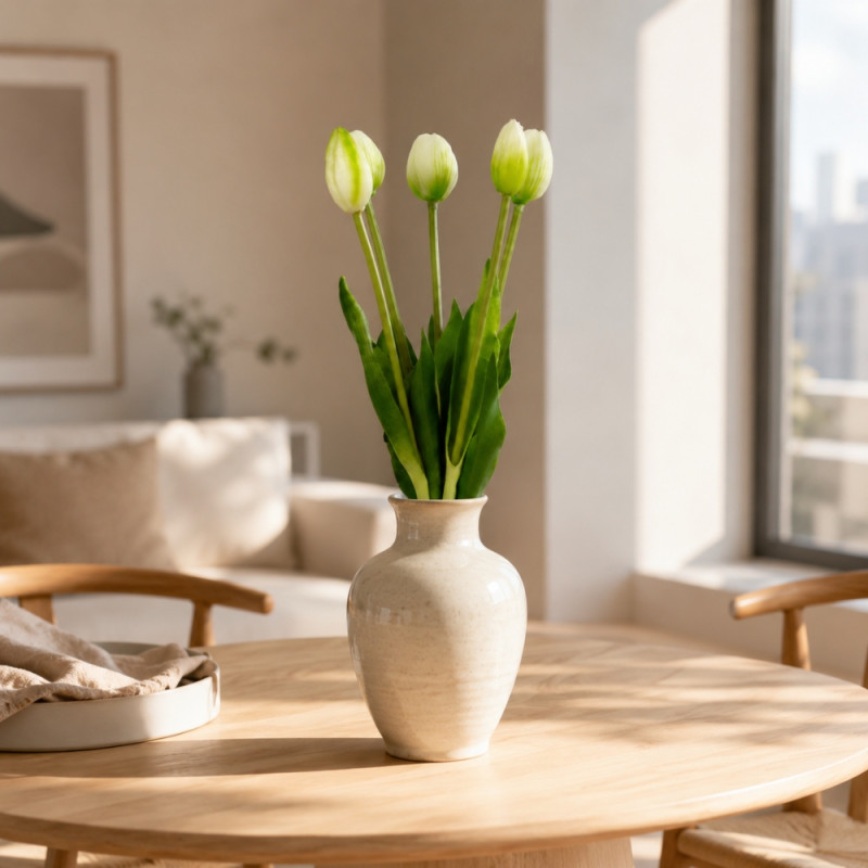 High-Performance artificial tulips flower that feature a realistic, maintenance-free design – white&Green (40cm)