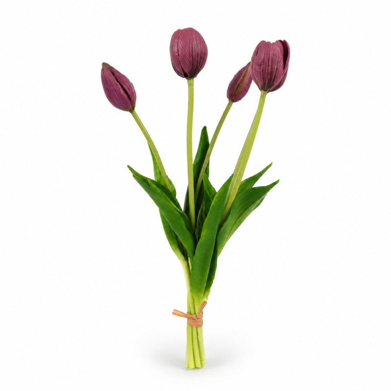 Reliable artificial maroon tulip flowers, often designed for durable and maintenance-free home decoration – Maroon & Green (40cm)