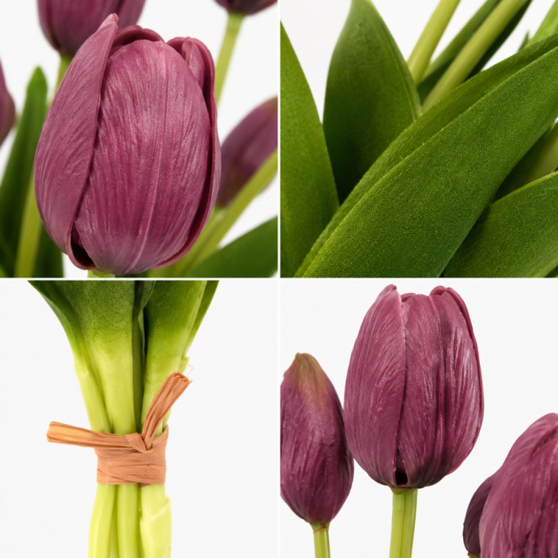 Reliable artificial maroon tulip flowers, often designed for durable and maintenance-free home decoration – Maroon & Green (40cm)