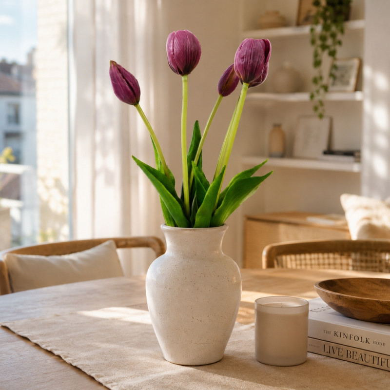 Reliable artificial maroon tulip flowers, often designed for durable and maintenance-free home decoration – Maroon & Green (40cm)
