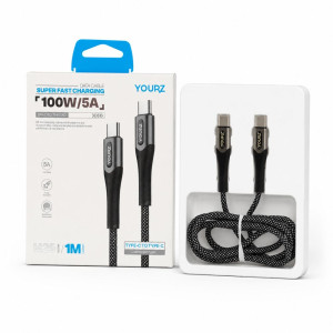 YOURZ 100W 5A USB-C to USB-C Braided Fast Charging Cable – Black (1m) YOURZ 100W 5A USB-C to USB-C Braided Fast Charging Cable – Black (1m)