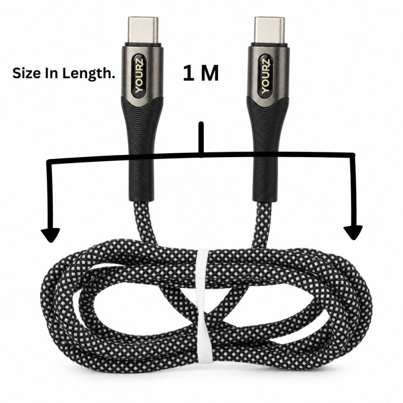 YOURZ 100W 5A USB-C to USB-C Braided Fast Charging Cable – Black (1m)