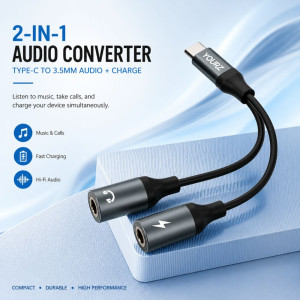 2-in-1 Type-C Splitter Adapter – Black (15.5cm) 2-in-1 Type-C Splitter Adapter – Black (15.5cm)