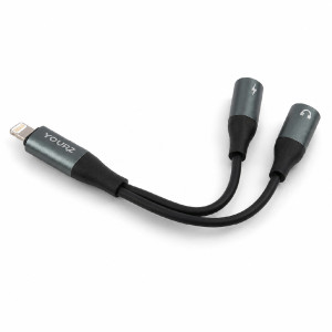 YOURZ Brand 2-in-1 Lightning to 3.5mm Audio and USB-C Charging Adapter – 11 cm – Black & Dark Blue YOURZ Brand 2-in-1 Lightning to 3.5mm Audio and USB-C Charging Adapter – 11 cm – Black & Dark Blue
