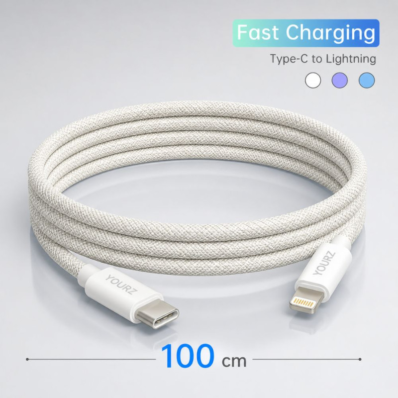 YOURZ Type-C to Lightning Fast Charging Cable – White (100cm)