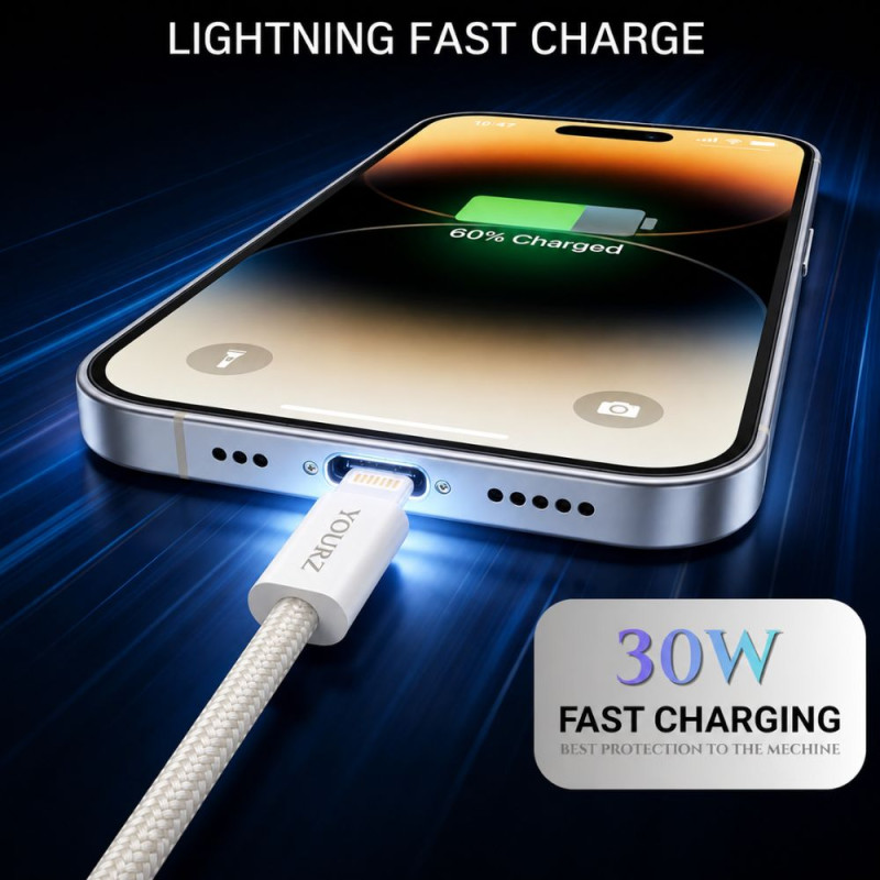 YOURZ Type-C to Lightning Fast Charging Cable – White (100cm)
