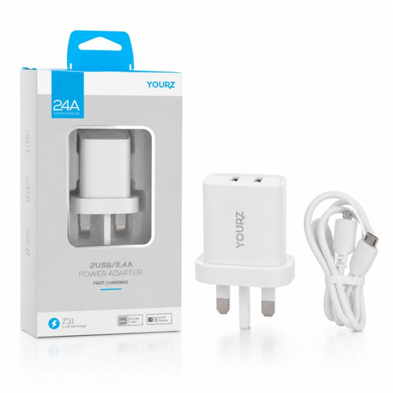 YOURZ Z31 2-Port Fast Wall Charger with Micro-USB Cable – White