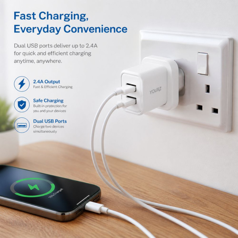 YOURZ Z31 2-Port Fast Wall Charger with Micro-USB Cable – White