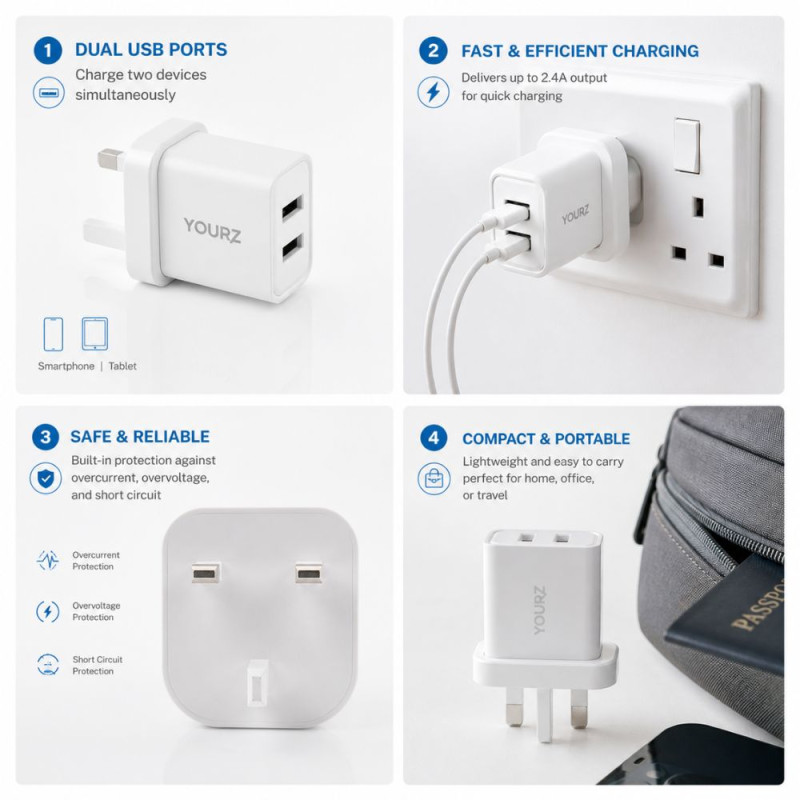 YOURZ Z31 2-Port Fast Wall Charger with Micro-USB Cable – White