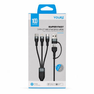 YOURZ 3-in-2 Fast Charging Cable with Multi-Connector Design – 125 CM – Black YOURZ 3-in-2 Fast Charging Cable with Multi-Connector Design – 125 CM – Black