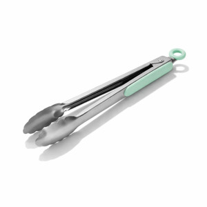 Professional 30cm Stainless Steel Kitchen Tongs – Mint Green Silicone Tips
