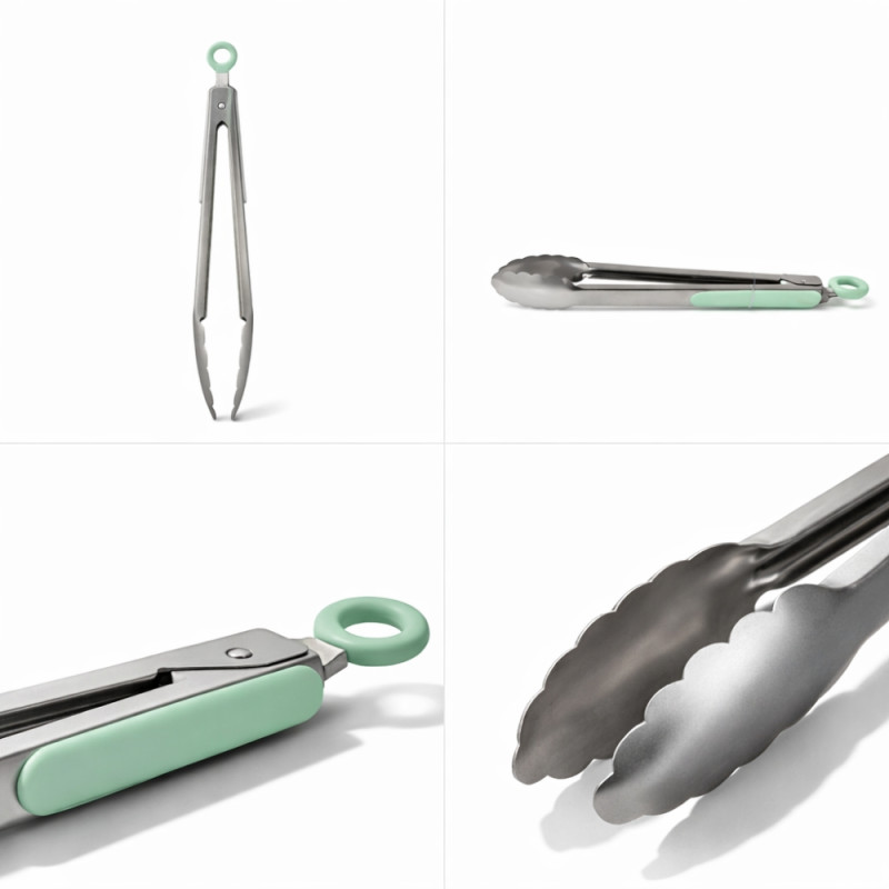 Professional 30cm Stainless Steel Kitchen Tongs – Mint Green Silicone Tips