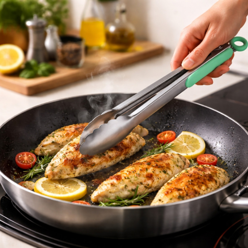 Professional 30cm Stainless Steel Kitchen Tongs – Mint Green Silicone Tips