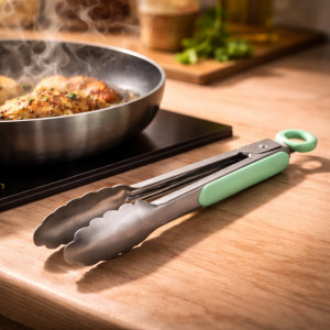 Professional 30cm Stainless Steel Kitchen Tongs – Mint Green Silicone Tips