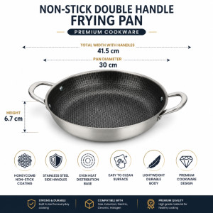 Premium Stainless Steel Frying Pan with Honeycomb Non-Stick Coating. – Silver & Black (30cm)