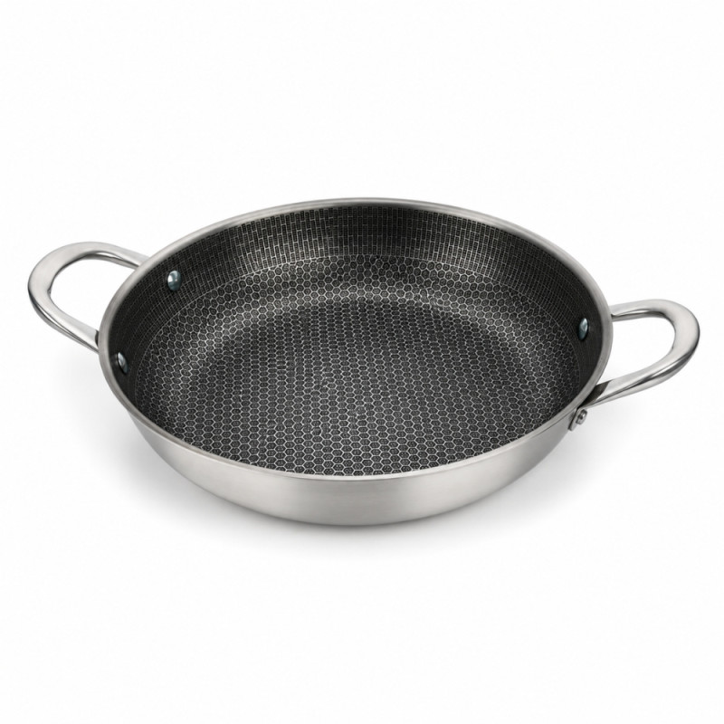 Premium Stainless Steel Frying Pan with Honeycomb Non-Stick Coating. – Silver & Black (30cm)