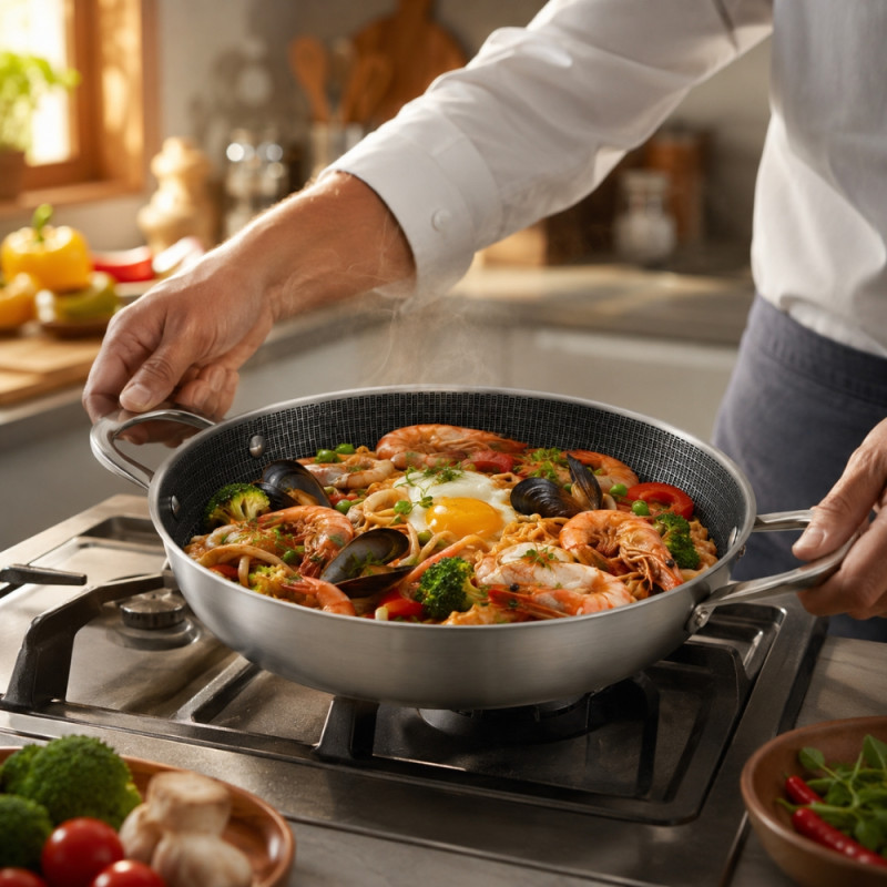 Premium Stainless Steel Frying Pan with Honeycomb Non-Stick Coating. – Silver & Black (30cm)