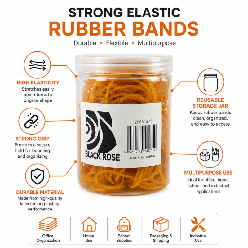 Professional Black Rose Strong Elastic Rubber Bands – Mustard Heavy-Duty Latex (Item 258M-875)