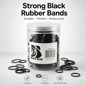 Professional Black Rose Strong Elastic Rubber Bands – Black Heavy-Duty Latex (Item 258M-875)